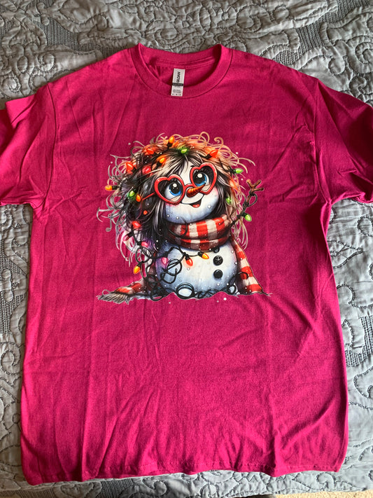Snow lady with Christmas lights shirt