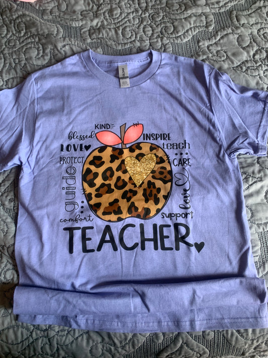 Teacher leopard apple shirt