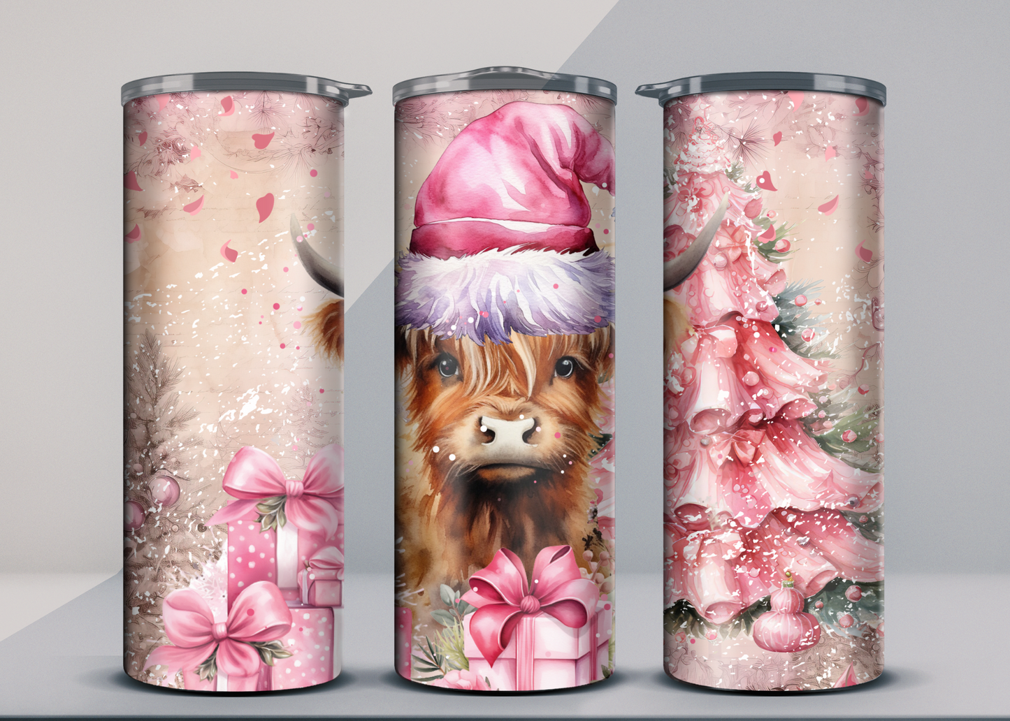 Pink Christmas cow tumbler